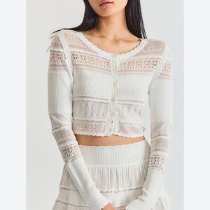 LoveShackFancy knitted cropped cardigan white small